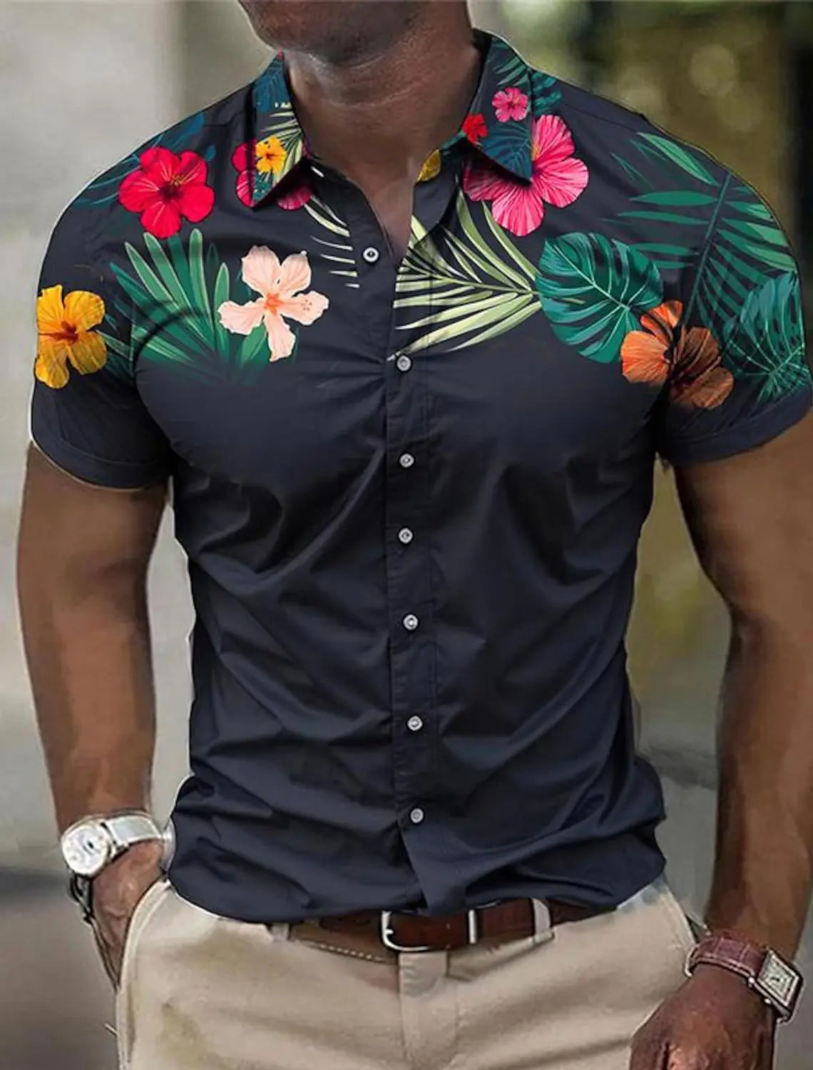 Camisa de manga corta para hombre con estampado floral de Vanthea